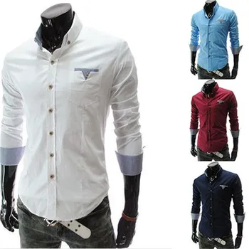 

1Pcs Fashion Men Casual Slim Solid Color Tops Male Patchwork Long Sleeve Men's T-Shirt Cotton Long Sleeve Blouse