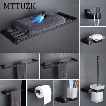 

MTTUZK Oil Rubbed Bronze Towel Rack,Towel Bar,Shelf,Brass Brushed Black Hardware set,Robe Hook,Toilet Brush Bathroom Accessories