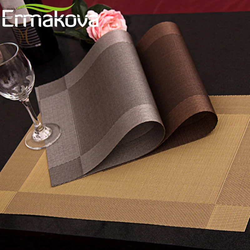 ERMAKOVA تحديد الموقع مفرش طاولة سادة قابل للغسل PVC الجدول حصيرة المقاومة للبقع الطعام القرص عاء كوستر عدم الانزلاق PVC سادة