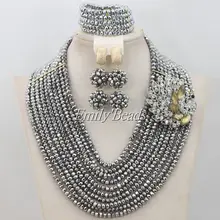 10 слоев Кристалл Бусины Ювелирные наборы Серый нигерийской свадьбы Бусины Ожерелья для мужчин Ювелирные наборы amj863