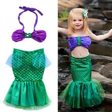 Купальная одежда из двух предметов с героями мультфильмов комплект бикини с хвостом для маленьких девочек, костюм принцессы одежда для плавания купальный костюм, одежда для плавания, платье