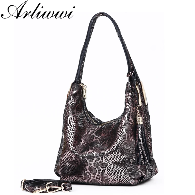 

Arliwwi Luxurious Double Layer Newest Serpentine Pattern Embossed 100% Genuine Cow Leather Shoulder Bags Handbags Fashion B4340