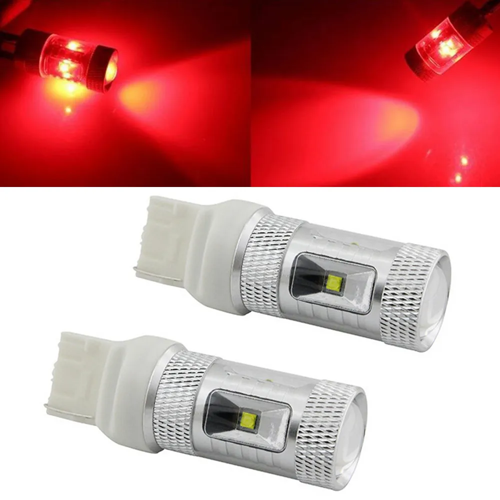 

CYAN SOIL BAY 2Pcs 7440 7443 T20 Red High Power 30W LED Lens Rear Bulb Brake Stop Lamp Fog Turn Signal Light