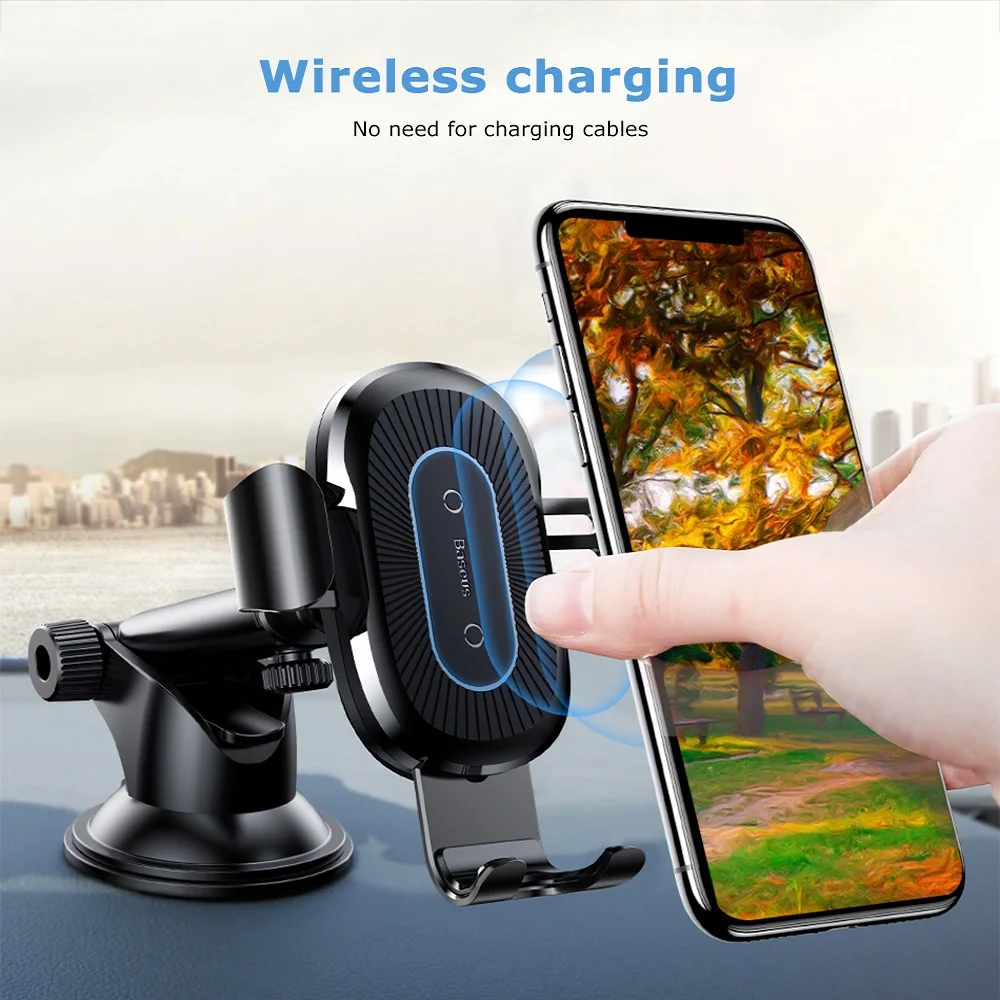 

Baseus Sucker Gravity Phone Holder Wireless Charger 360 Degree 9V/1.67A Waterproof 4.0 - 6.5 Inch Car Mount Xiaomi Iphone Samsun