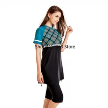 Мусульманский купальник новейший плюс размер купальники из двух частей короткий рукав мусульманские купальники для женщин Буркини девушка