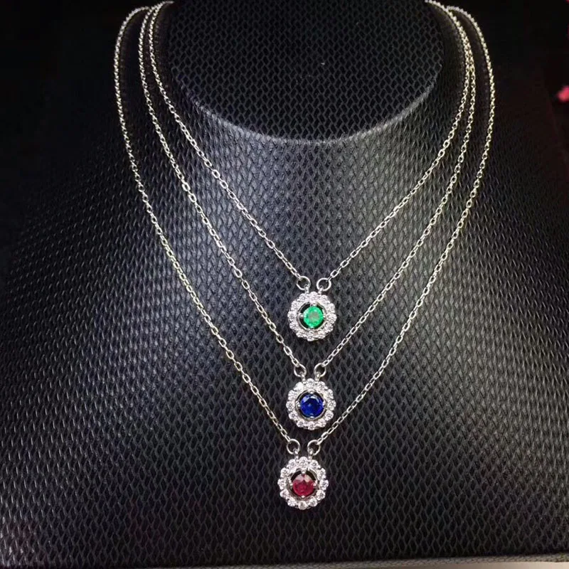 Qi Xuan_Fashion jewelry_colombia Green Stone Fashion Necklaces_S925 сплошная серебряная подвеска necklaces_прямая