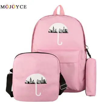 

3 PCS/SET Women Backpack Teenager Girls Preppy Style Umbrella Printing Canvas School Backpack Composite bagpack Mochila Feminina