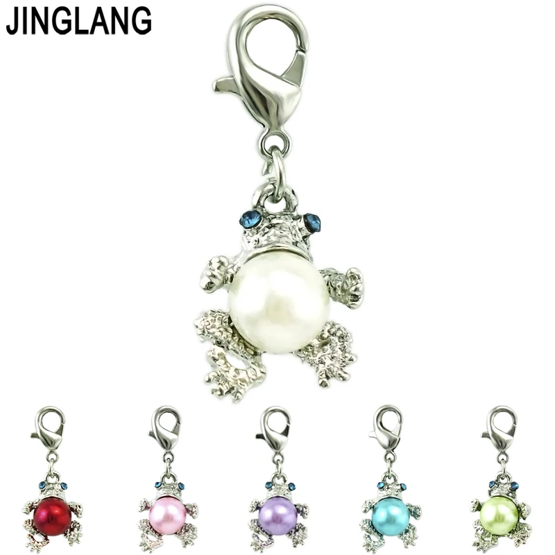 

JINGLANG Retail Silver Color Pearl Frog Animal Pendant Lobster Clasp Charms For Bracelet/Necklace Jewelry Making Accessories