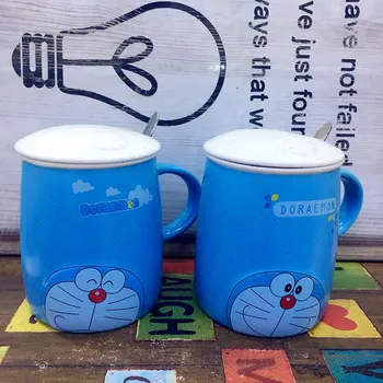 

2018 Valentine's Day Cartoon Coffee Mugs Tea cup ceramic cup with spoon Lid water bottles 350ml Breakfast Milk cups Lovers gift