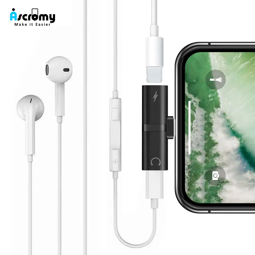 

Ascromy 2in1 Headphone Adapter Splitter For iPhone XS Max X XR 7 Plus 8 8plus 6 S Dual Jack Aux Audio Earphone Charger Connector
