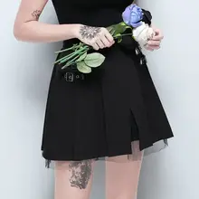 Женские юбки с высокой талией, сетчатые мини-юбки в стиле пэчворк, женские вечерние повседневные Черные Готические панк-уличные сексуальные короткие юбки