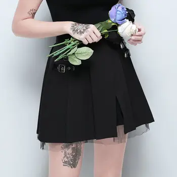 

Women High Waist Skirts Mesh Patchwork A-line Mini Skirts Female Party Casual Black Gothic Punk Street Sexy Short Skirts