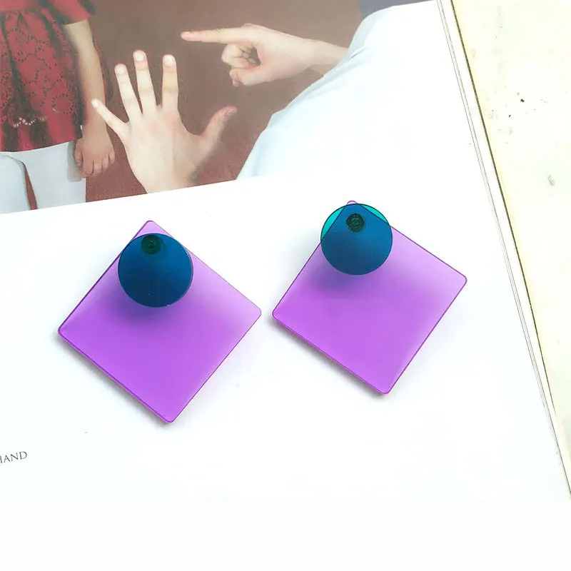 

Color Transparent Acrylic Geometry Square Matching Stud Earrings For Women Six Colors Night Club Jewelry