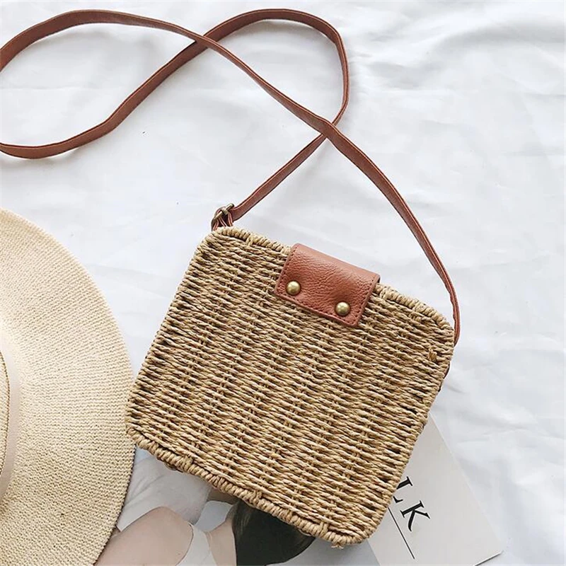 Hand-woven Women Straw Bag Ladies Shoulder Bags Beach Travel Crossbody Bag Female Small Rattan Box Handbag Shopper Totes Bohemia