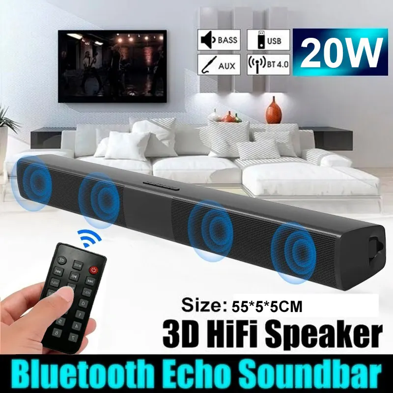 Большая мощность 20 Вт HIFI Портативный беспроводной Bluetooth динамик стерео Саундбар