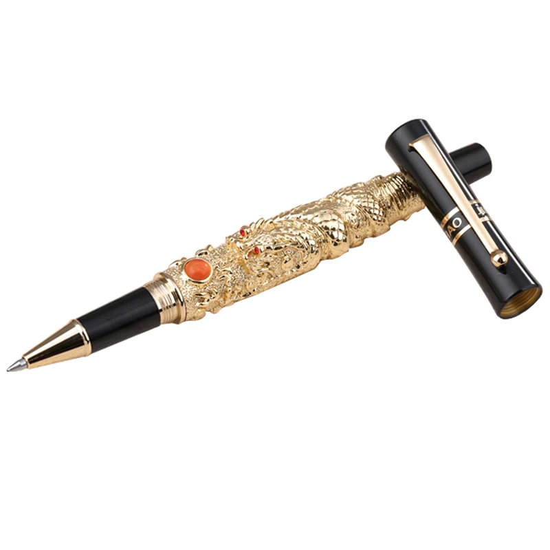 

1pc/lot High-end Jinhao Gold Clip Dragon Rollerball Pen 0.7mm Black Ink Refill Business Office Gift Sign Pens Stationery