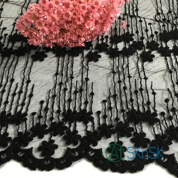 

2 yards/lot 37cm Wide Emboridered White/Black Flower Stripe Mesh Lace for Chic DIY Dress Decoration A1