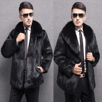 

S-6XL New Winter Faux mink Coat Male Winter Clothing High Imitation Mink Fur Jacket Coat Zipper Hooded Overcoat