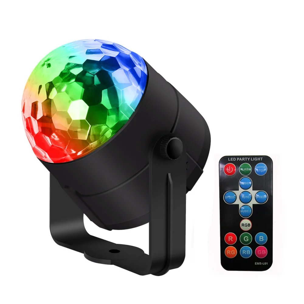 Mini LED Crystal Magic Ball Stage Lights 3W Music Sound Activated RGB