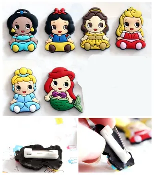

New 100pcs Cartoon princess mermaid mix PVC Brooch Button Pin DIY party Gifts