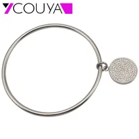 Round Pendant with All Crystal Cuff Bangles Metal 70/65/60mm inside of diameter Bracelets Arm Open Bangles for Women Men 1