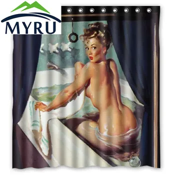 

MYRU "Sexy Vintage Retro Pin-up Lady" Personalized Custom Waterproof Polyester Fabric Shower Curtain bathroom curtain
