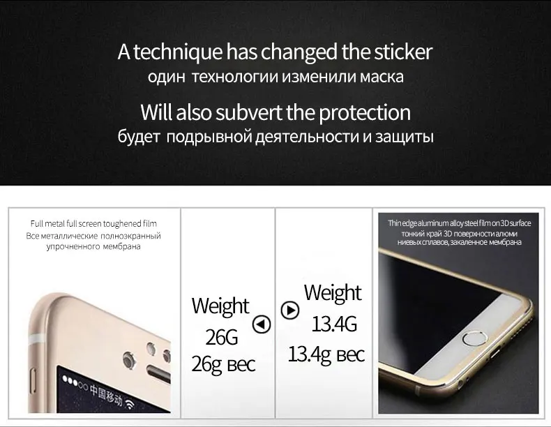 2 шт./лот 3D полный охват закаленное защитное экранное стекло пленка для iPhone6 Стекло Экран протектор iPhone6Plus рамка из металлического сплава