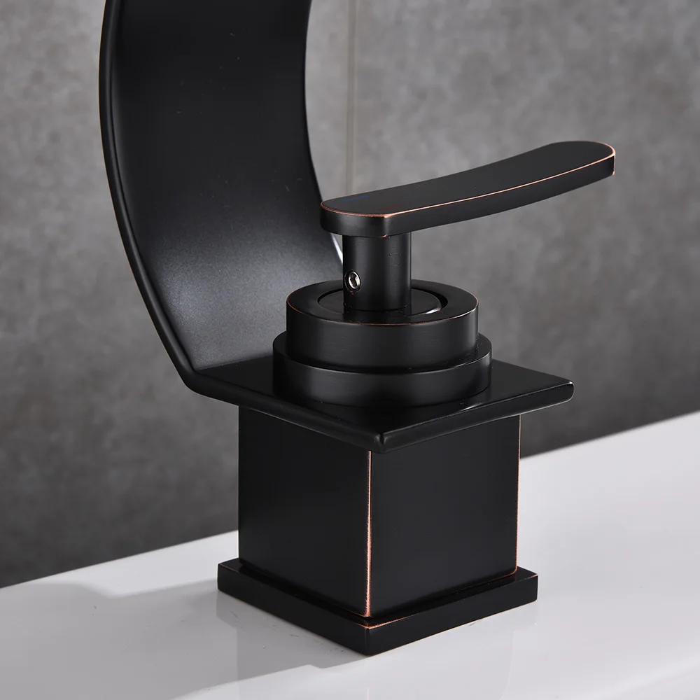 Basin Faucet Waterfall Black with Brushed Bathroom