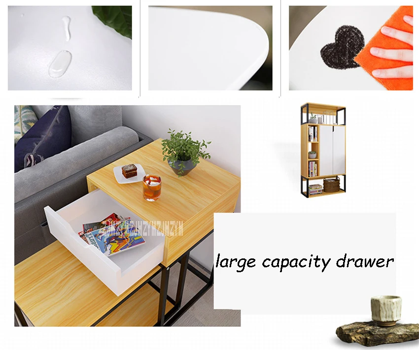 E632 журнальный столик, мебель для дома, чайный столик для гостиной, многофункциональный приставной столик с 1 выдвижным ящиком, креативный убирающийся чайный столик