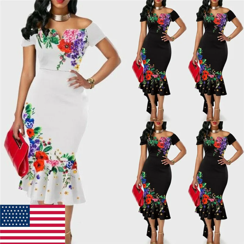 

Women Off Shoulder Strap Dress Summe Bodycon Party Club Dress Fishtail Dress