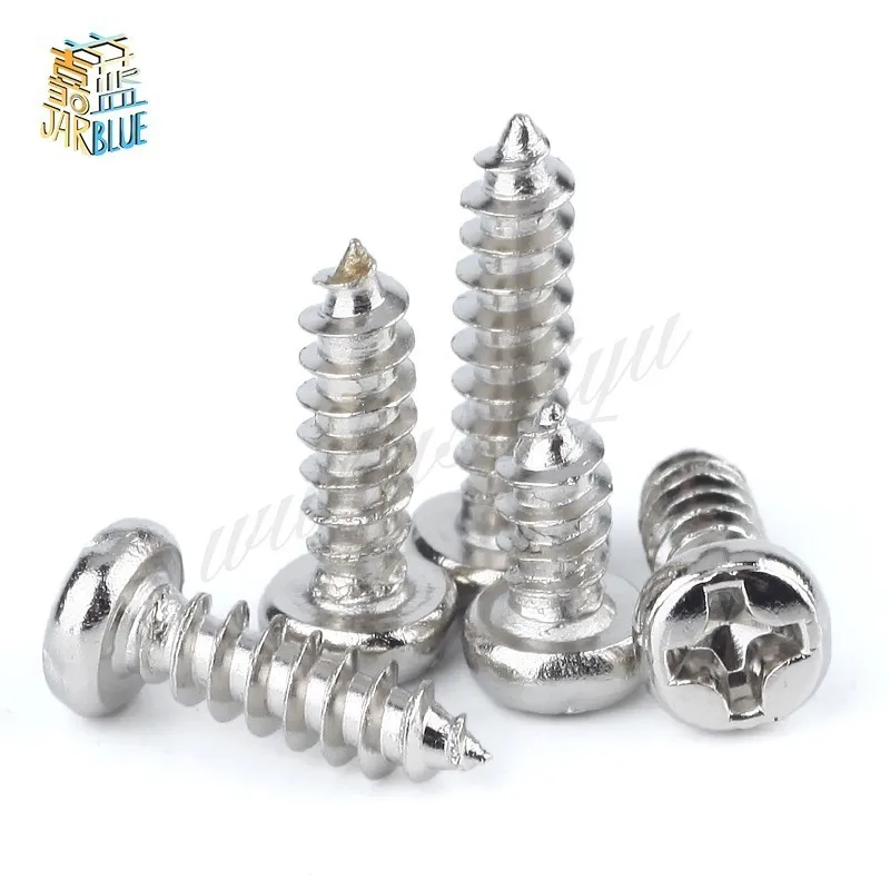 

50Pcs DIN7981 GB845 ISO7049 ST2.2 304 Stainless Steel Cross Recessed Pan Head Screws Phillips Self-tapping Wood Screws HW152
