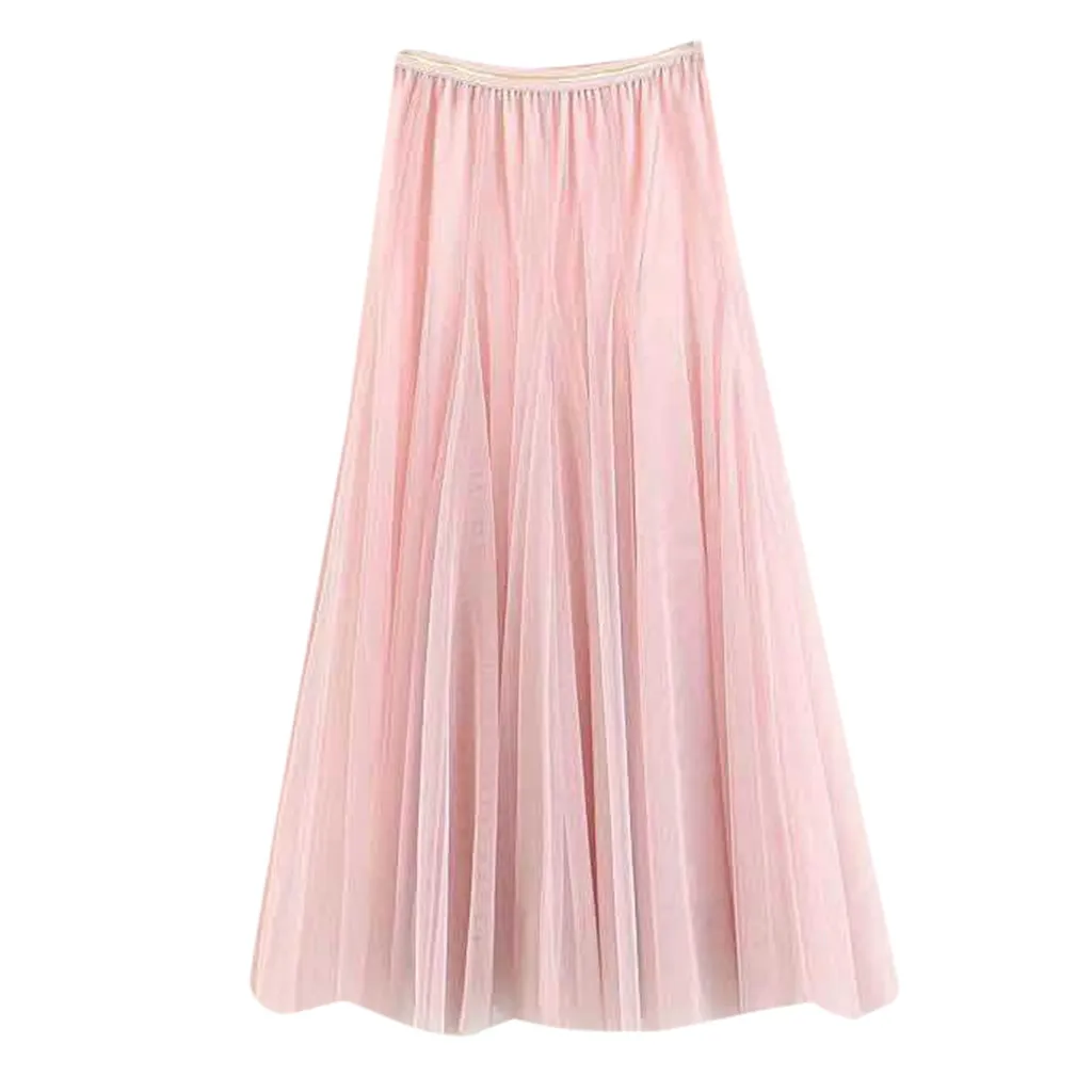 

Summer Skirts Womens Women Girls Big Swing Tulle Pleated Long Maxi Tutu Skirt High Waist Net Skirt faldas mujer moda 2019 #N45
