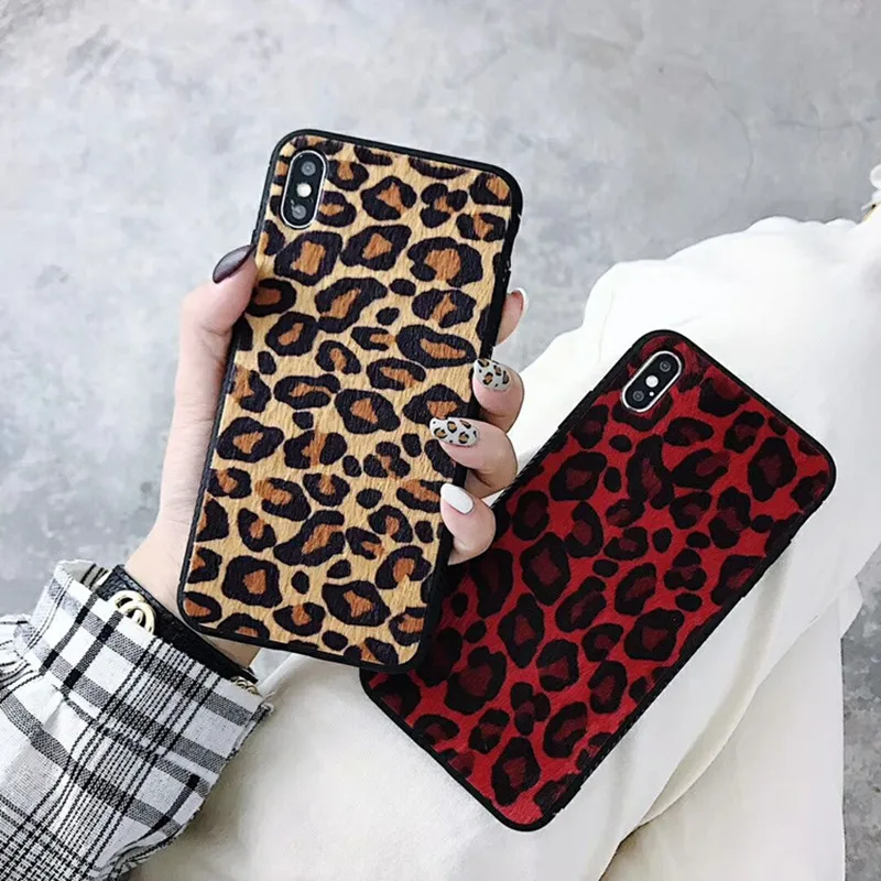 

Fashion Leopard Print Plush Case For iPhone X XS Max XR Winter Warm Soft TPU Silicone Case Cover for iphone 8 7 6 6S Plus Coque