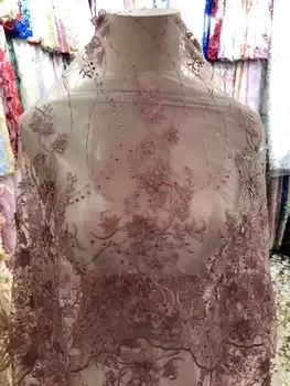 

New silk flower embroidery hot drilling 5 yards African lace Nigeria lace French mesh gauze wedding dress skirt