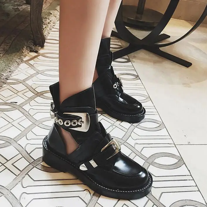 biker boots gold buckle