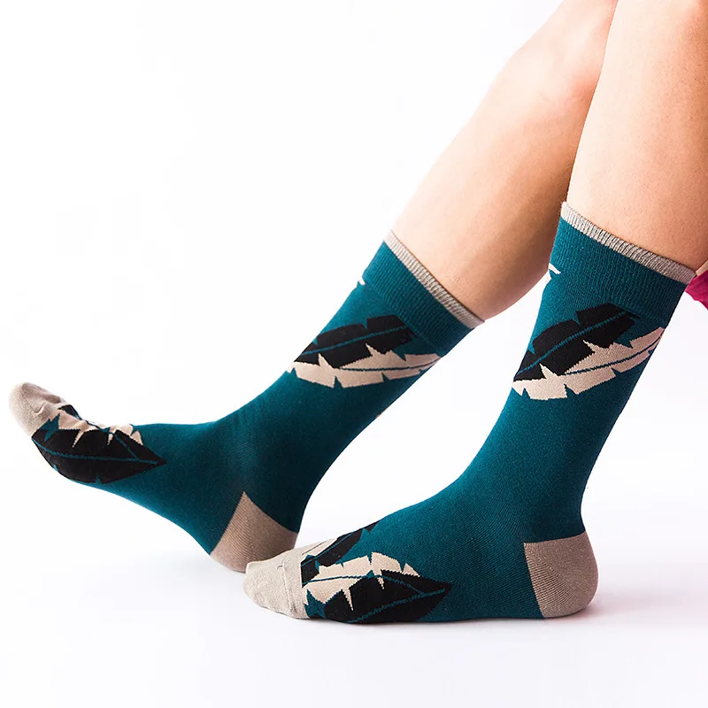 

PEONFLY Geometry Square Stripes Wave Point Leaf Pattern Men Cotton Socks Colorful Happy Hip Hop Street Skater Male Socks Autumn