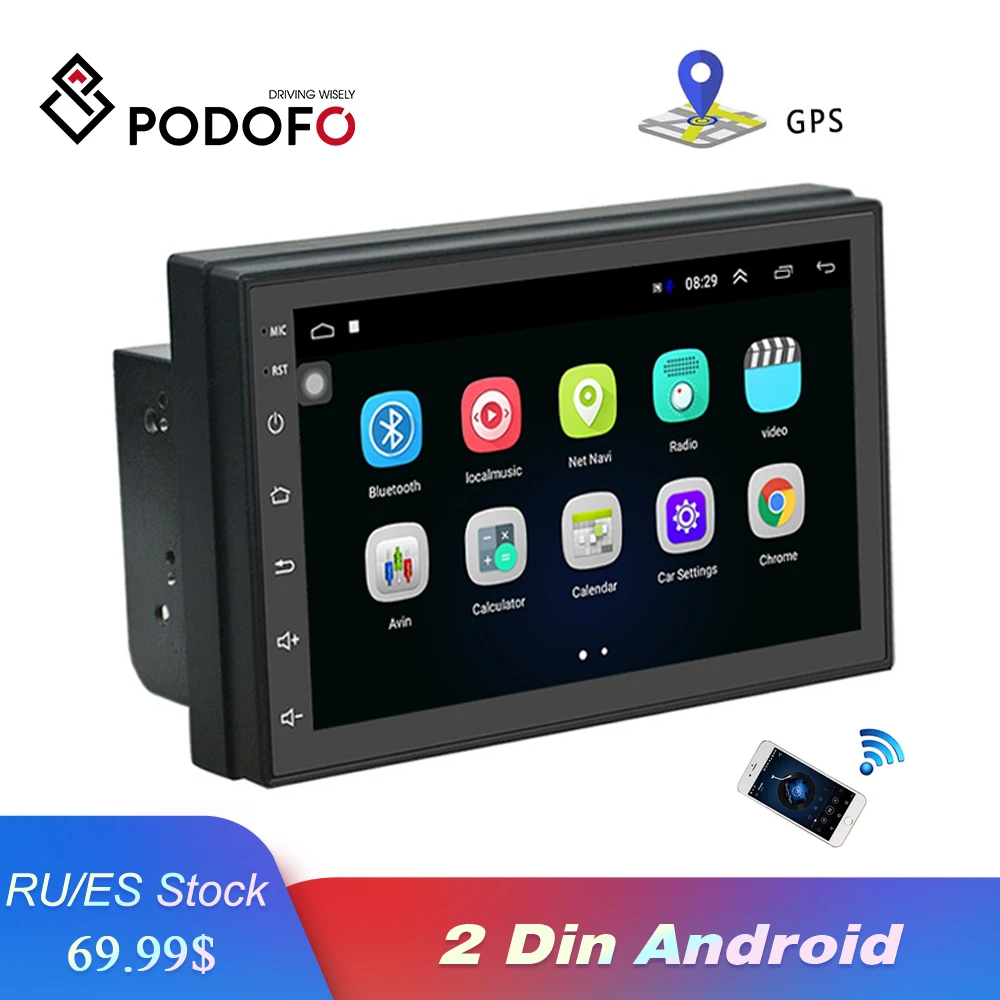 

Podofo 2 Din Car Radio Android Multimedia Player 7'' Touch Screen GPS Autoradio Bluetooth FM WIFI AUX Audio Player Stereo
