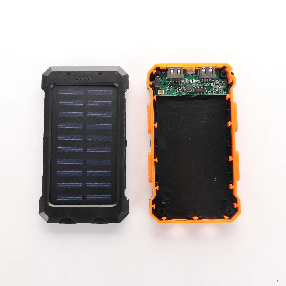 

(No Battery) Solar Battery Power Bank Case DIY Kit Portable External Battery Charger with Camping Compass LED light