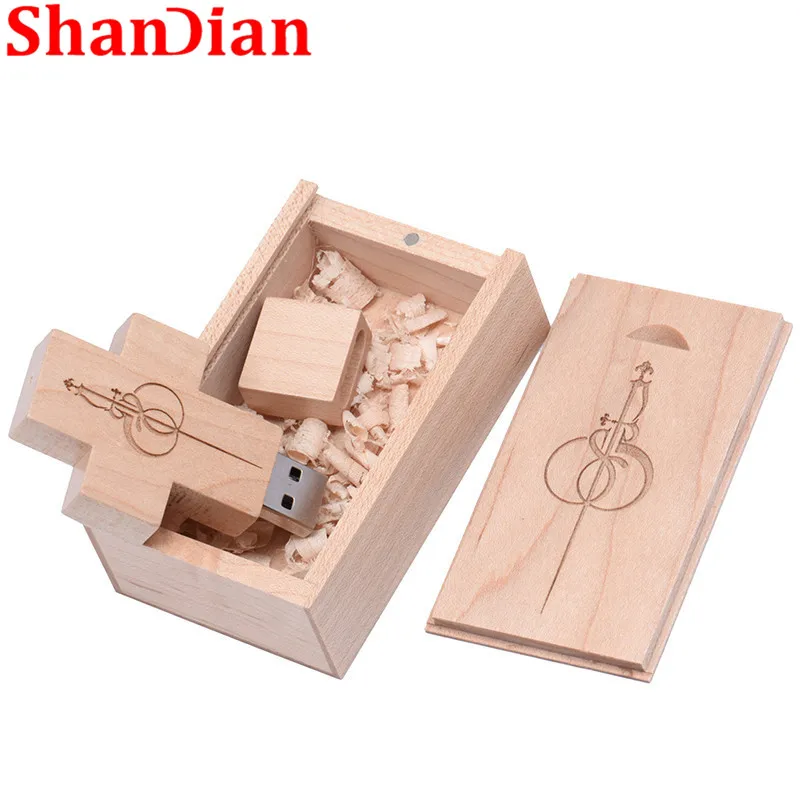 SHANDIAN логотип клиента usb накопитель в виде деревянного Креста + коробка USB флеш