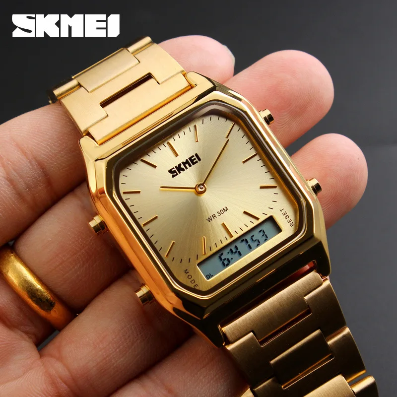 

SKMEI Fashion Marine Watch Men Quartz Digital Dual Dial Display Stainless Steel Strap Casual Sport Waterproof Wristwatches 1220