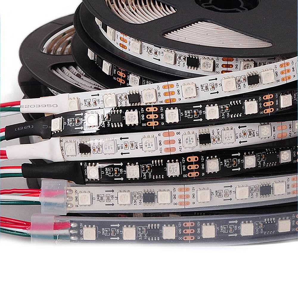 WS2811 5050 SMD RGB полосы адресные 30/48/60leds/M светодиодные пикселей Внешний 1 ic управления 3 светодиода 5 м/roll 16.5ft DC12V
