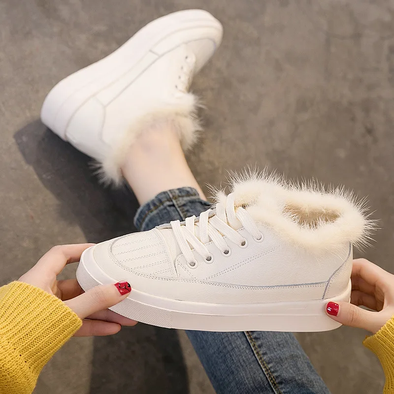 CuddlyIIPanda Women Fashion Shoes Genuine Leather Winter Warm Fur Shoes ...