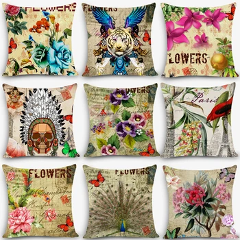 

Vintage European flower pillows floral butterfly Home Decorative Cushion Throw Pillow 18" Vintage Cotton Linen pillowcase MYJ-B6