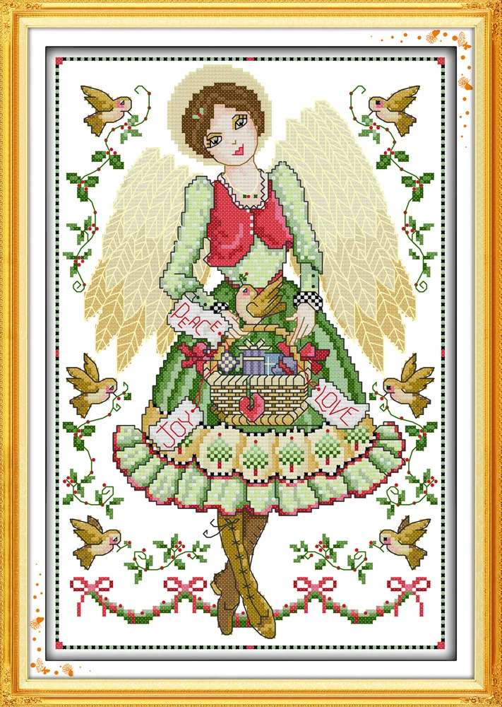 

Angel girl with birds Printed Canvas DMC Counted Cross Stitch Kits printed Cross-stitch set Embroidery Needlework