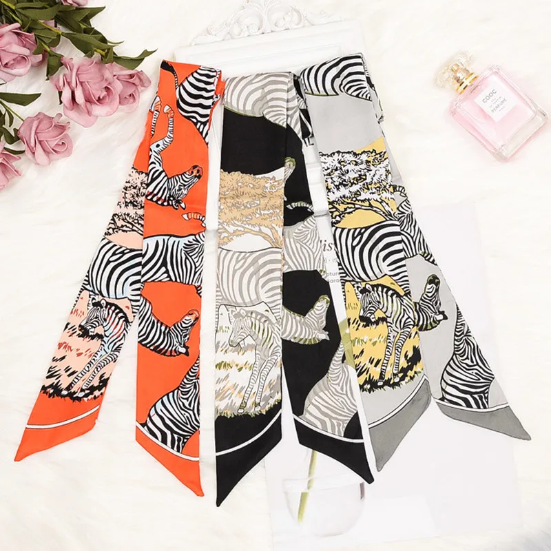 Женский шелковый шарф в полоску с принтом зебры|small silk scarf|brand scarfsilk brand scarf |