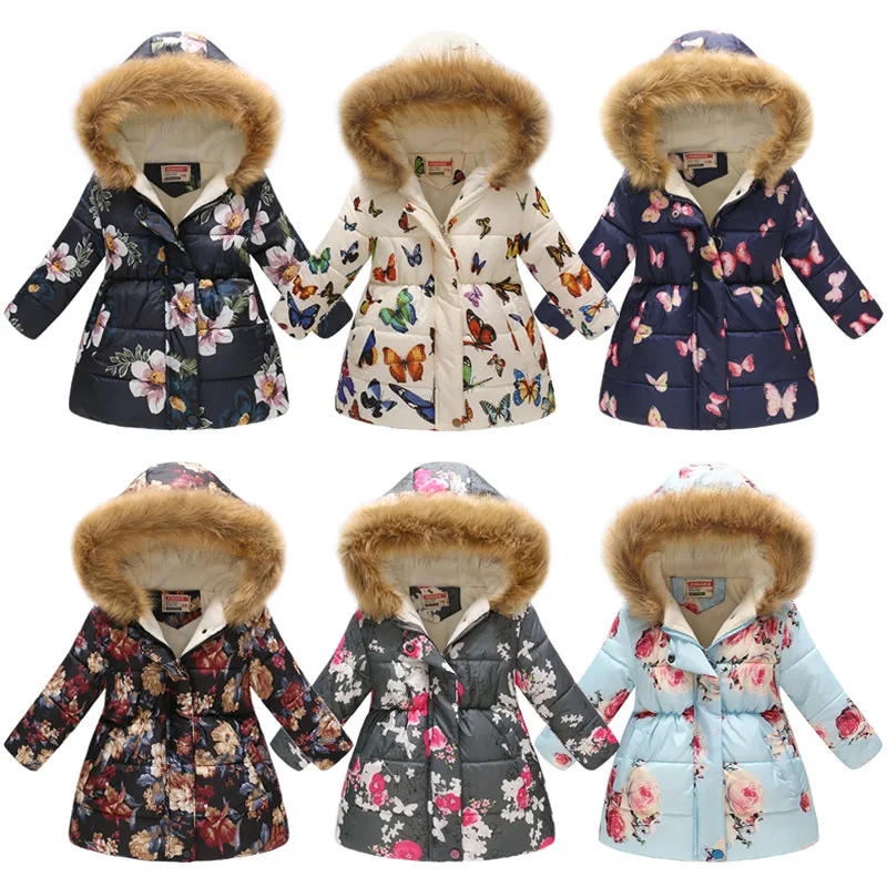 Girls Jackets Winter Coats Cotton-Padded Girls Clothes Children Fur Collar Jackets For Girls Costume Kids Hooded Outerwear