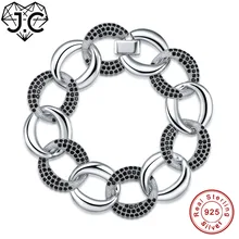 J.C женский классический стиль белый и черный топаз 19,5 см браслеты подлинный 925 Стандартный браслет из стерлингового серебра для рождественских подарков