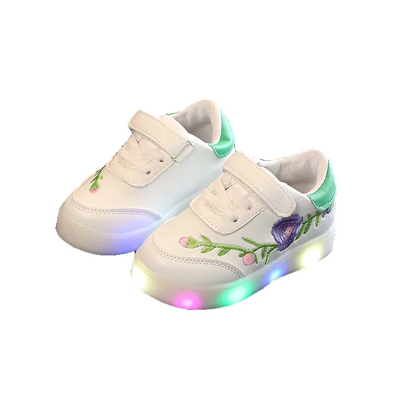 

Led Girls Boys Shoes Boy Girl Baby Lighted Kids Flower Embroidery Spring/Autumn Sneakers Breathable