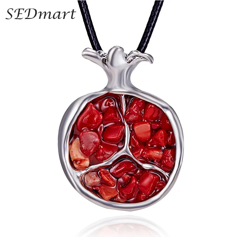 

SEDmart Fruit Pomegranate Natural Stone Pendant Necklace for Woman Girl Bottle Long Sweater Chain Party Birthday Gift Souvenir