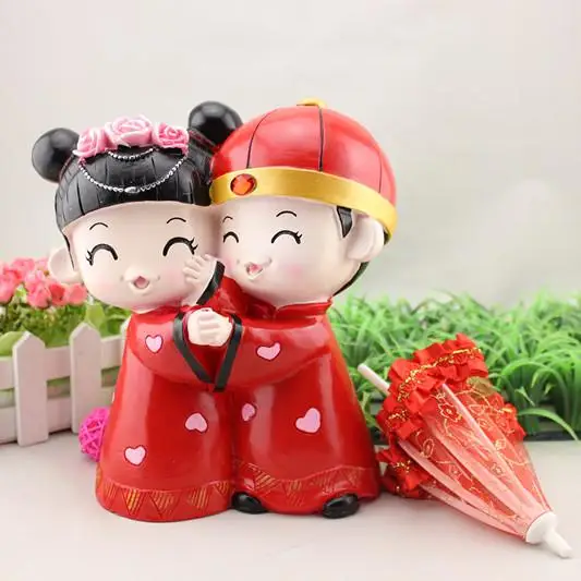 Креативные Свадебные подарки в китайском традиционном стиле пара Романтический зонтик невесты и жениха свадебные статуэтки на верхушку торта Цвет Красный